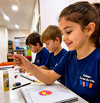 Alunos fazem atividade artística em sala